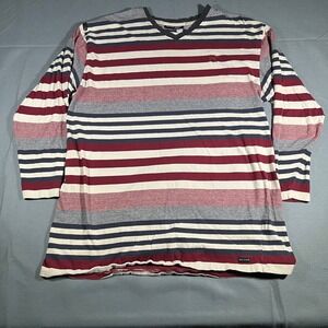 Vintage Rocawear Mens 3XL Striped‎ Long Sleeve T-Shirt Casual V-Neck Top